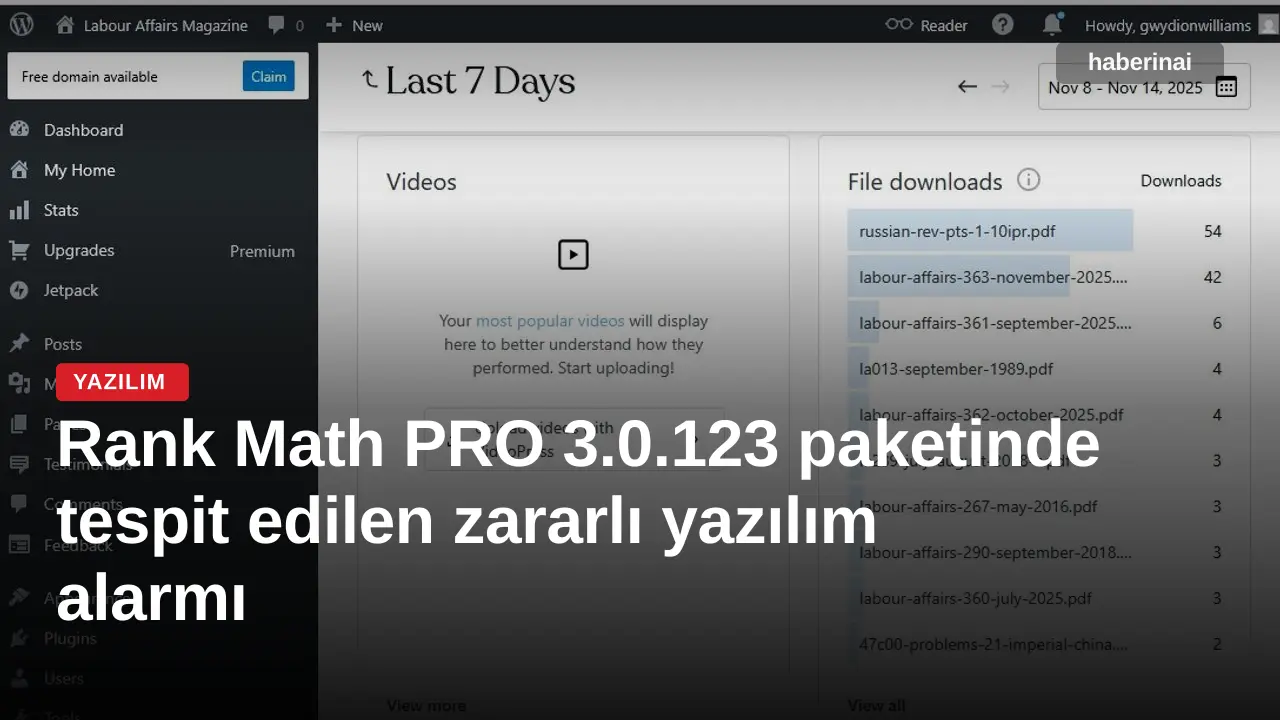 Rank Math PRO 3.0.123 paketinde tespit edilen zararlı yazılım alarmı